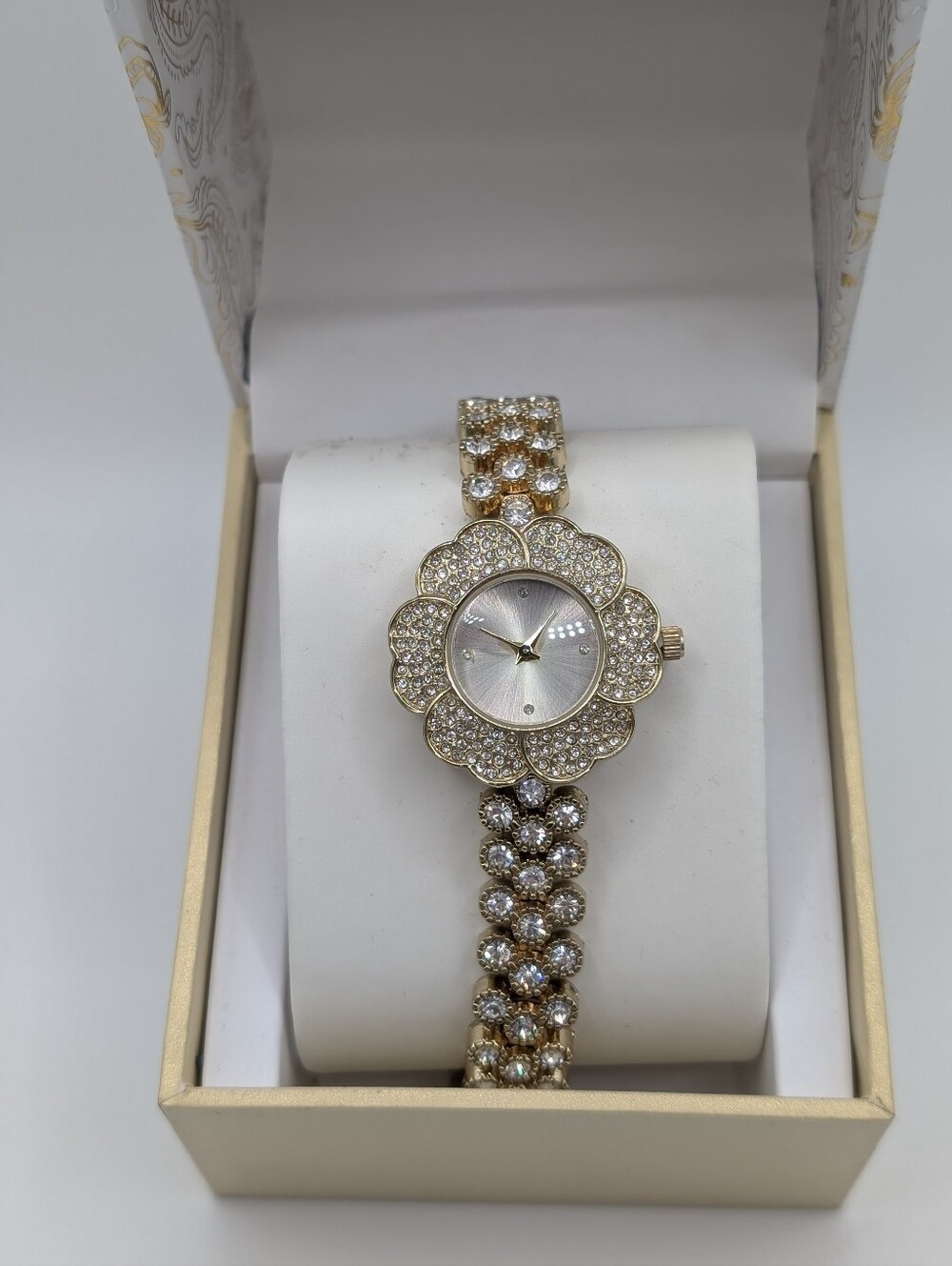 Charter Club Gold Crystal Flower Bracelet Watch